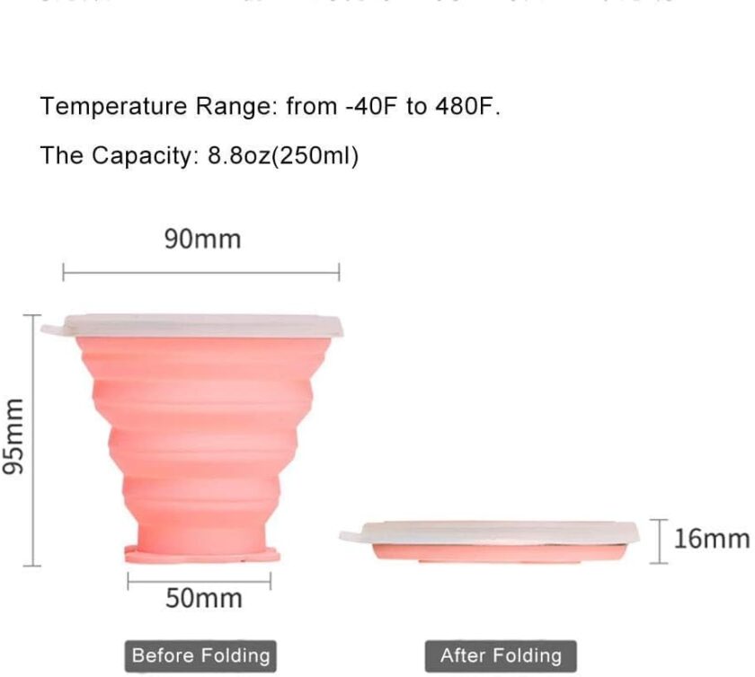 Collapsible Travel Cup | Silicone Folding Water Cups with Lids | Reusable Drinking Mugs Cup | Picnic Snacks Cups | Telescopic Camping Tumblers - Image 2