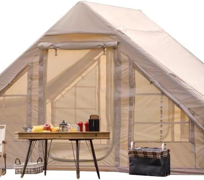 Inflatable Camping Tent with Pump, Easy Setup 4 Season Glamping Tent with High Performance Inflatable Structure, 4-6 Persons Waterproof Windproof Outdoor Self-Supporting Air Tent