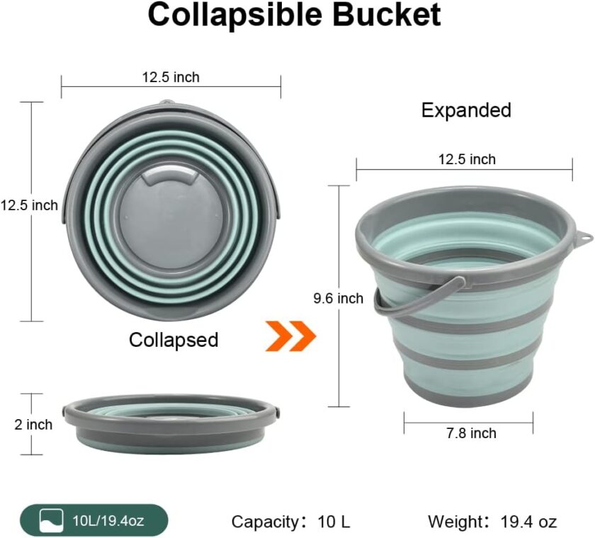 10L(2.6 Gallon) Collapsible Bucket - Foldable Plastic Outdoor Bucket Space Saving, Portable Water Bucket for Cleaning, Fishing, Camping, Beach,Car Washing - Image 2