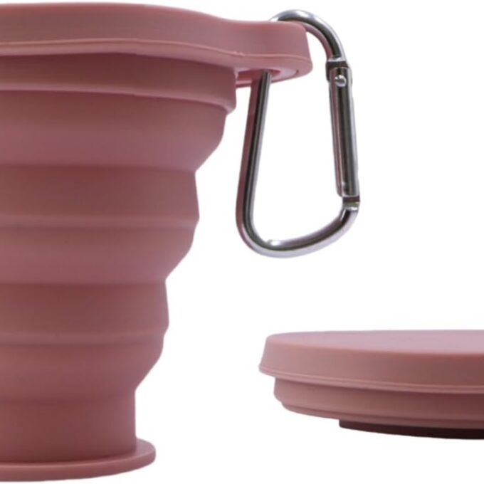 Foldable Silicone Cups Portable Picnic Snacks Cup Travel Cups Perfect Backpacking, Camping,Hiking Portable, Foldable, Durable, Lid Hook 6.1 ounces, Pink 1 piece se