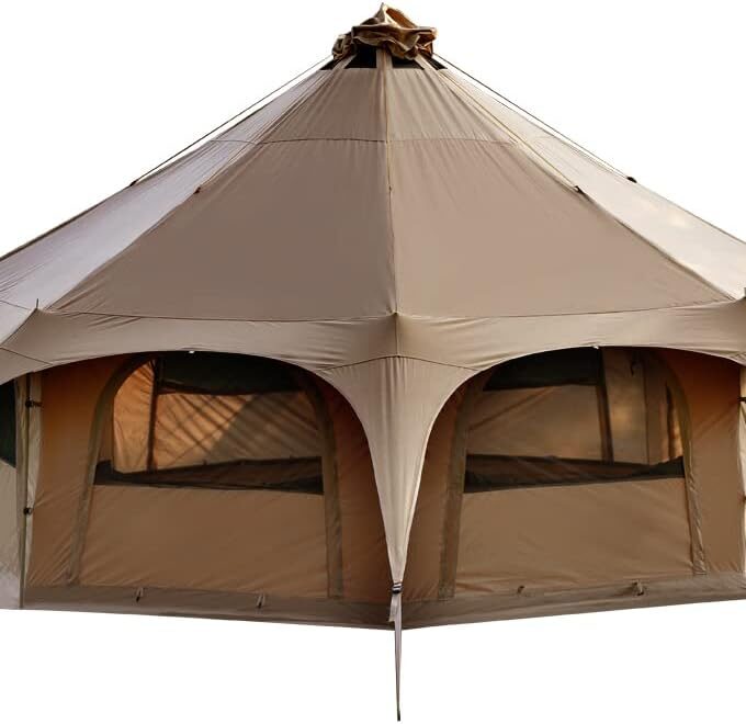 Canvas Tent Bell Tent 16.4ft*High9.2ft with Stove Jack for Glamping Family Camping Zipped Removable Floor