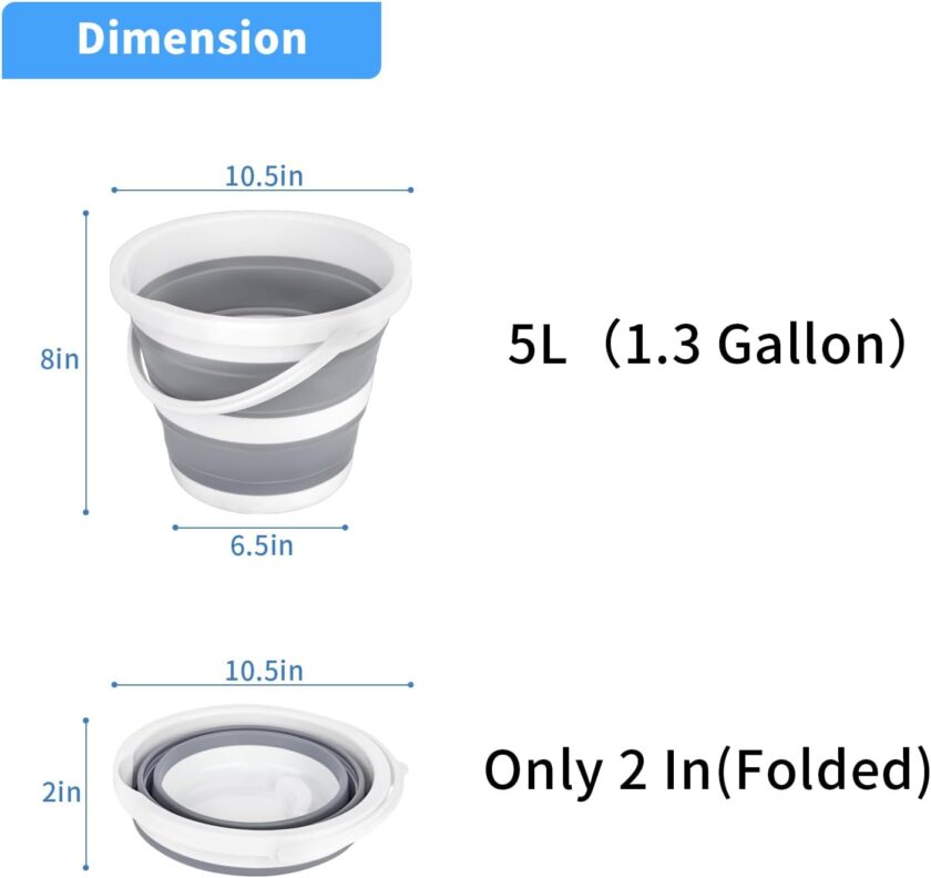 Collapsible Bucket 5L 1.3Gallon Small Cleaning Bucket Mop Buckets for Household Outdoor Car Washing Tub Plastic Foldable Portable Camping Beach Sand Water Pot Pail Space Saving Round - Image 2