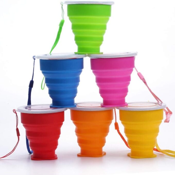 Silicone Collapsible Travel Water Cup, 6Pack Collapsible Silicone Cup with Lid, Expandable Drinking Cup Set, Reusable Mug for Camping, Hiking, Travel