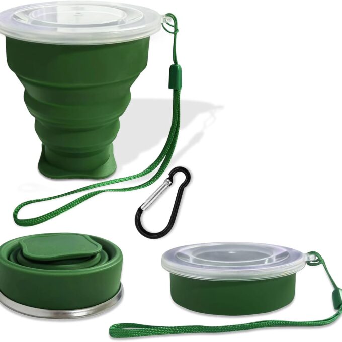 Collapsible Cup-Silicone Foldable Expandable Folding Drinking Cups-Reusable Portable Mugs-Cup For Travel, Camping, Hiking, Survival, Car, Picnic, Beach, Holiday Vacation, Outdoor Dark Green