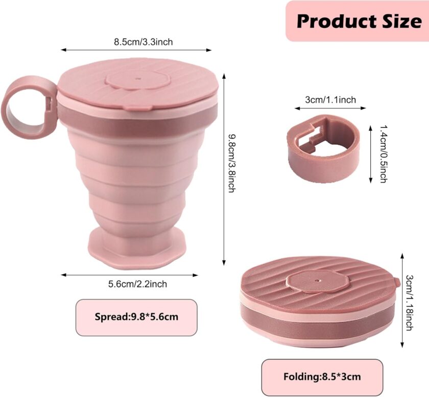 Pack of 2 foldable silicone cups, foldable travel cups with plastic lids, reusable portable cup set suitable for camping and hiking - Image 2