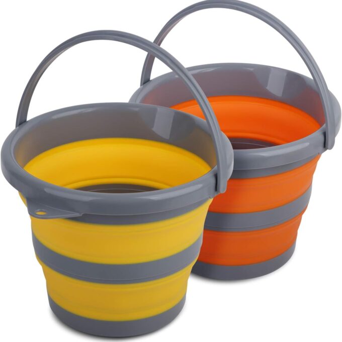 2 Pack Collapsible Plastic Bucket with 1.32 Gallon (5L) Each, Foldable Round Tub, Space Saving Outdoor Waterpot for Garden or Camping, Portable Fishing Water Pail