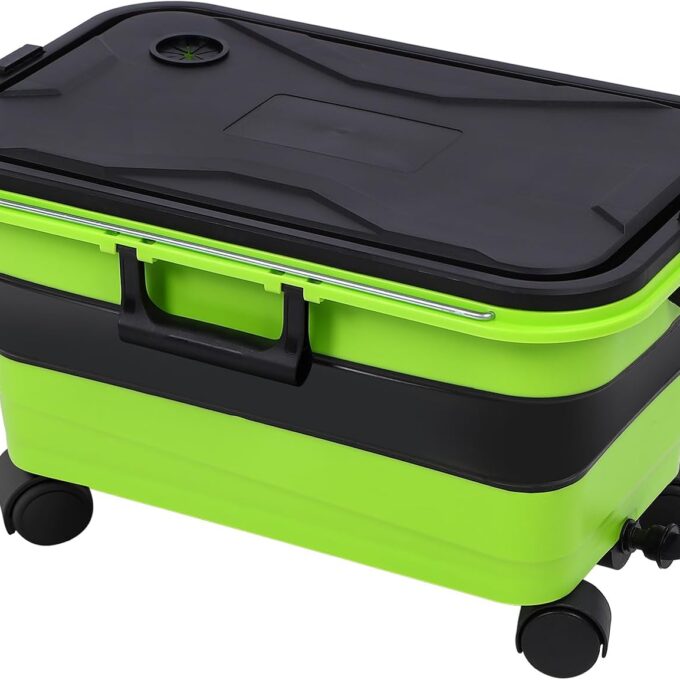 Collapsible Bucket 5.5 Gallon with Wheels & Handle, 2-in-1 Foldable Car Wash Bucket with Drain Plug for Pressure Washer, Camping, Cleaning, RV & Pet Use