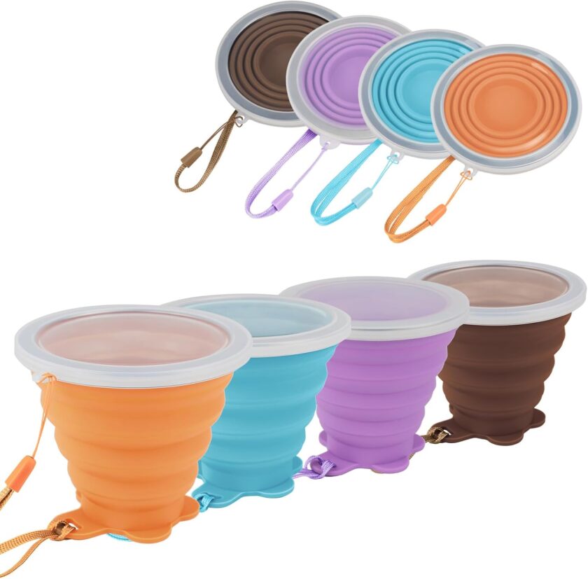 Silicone Collapsible Travel Cup, 4 Pack Silicone Folding Camping Cup with Lids Expandable Drinking Cup Set BPA Free Reusable Portable Graduated for Outdoor Hiking Travel - Image 2