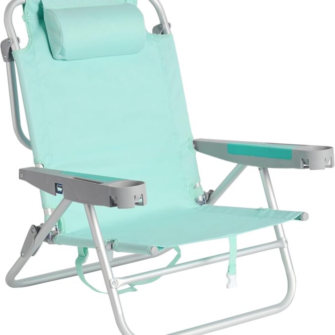 Extra Wide Low Beach Chair 5 Position Lay Flat 500 LBS Heavy Duty, XL Oversized Portable Folding Camping Chairs with Cup Holder for Outdoor/Trip, Lightweight Backpack Beach Chair for Adults