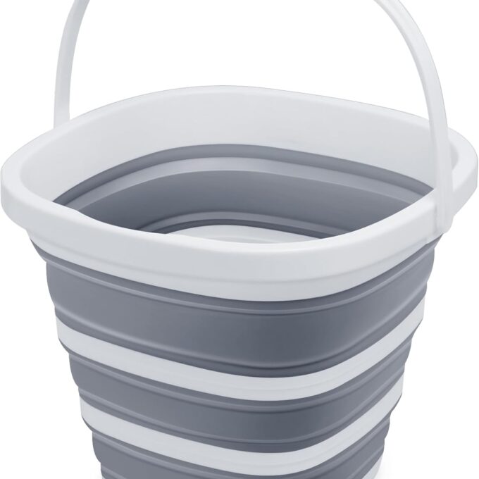 Collapsible Bucket Mop Bucket 2.6 Gallon(10L) for House Cleaning, Travel, and More - Lightweight, Foldable, and Portable for Outdoor Adventures(1,Grey-Square)
