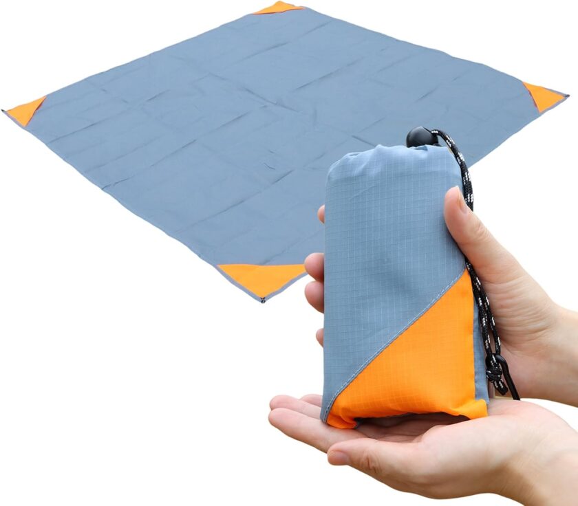 Pocket Picnic Blanket, Sandproof Lightweight Pocket Camping Tarp, 55″x 60″ Foldable & Fits into Small Bag, Water Resistant Washable Quick Dry Compact Beach Mat for Outdoor Recreation