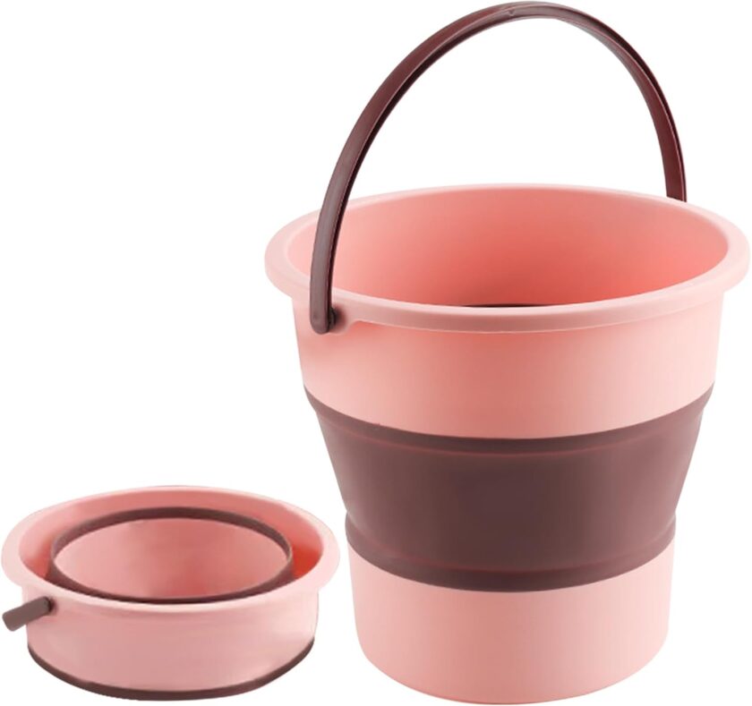 Collapsible Bucket 1.3 Gallon/5L Small Plastic Bucket Household Cleaning Mop Buckets Foldable Water Bucket for Car Wash Fishing Camping Beach (Pink)