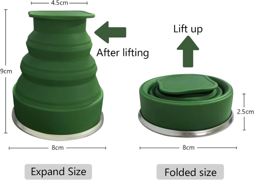Collapsible Cup-Silicone Foldable Expandable Folding Drinking Cups-Reusable Portable Mugs-Cup For Travel, Camping, Hiking, Survival, Car, Picnic, Beach, Holiday Vacation, Outdoor Dark Green - Image 2