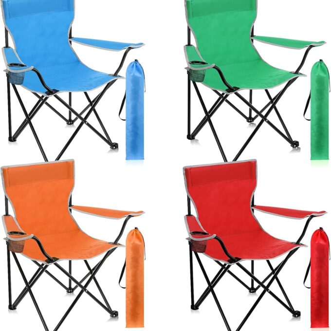 Folding Camping Chairs with Cupholder and Carry Bag Portable Lightweight Lawn Chairs with Mesh Side Pocket for Fishing Hiking Picnic Party Beach Outdoor Sports Activity (Classical,4 Pcs)