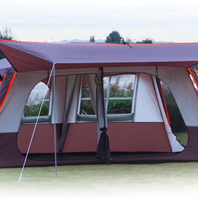 Extra Large Tent 10-12-14 Person(B),Family Cabin Tents,2 Rooms,3 Doors and 3 Windows with Mesh,Straight Wall,Waterproof,Double Layer,Big Tent for Outdoor,Picnic,Camping,Family Gathering