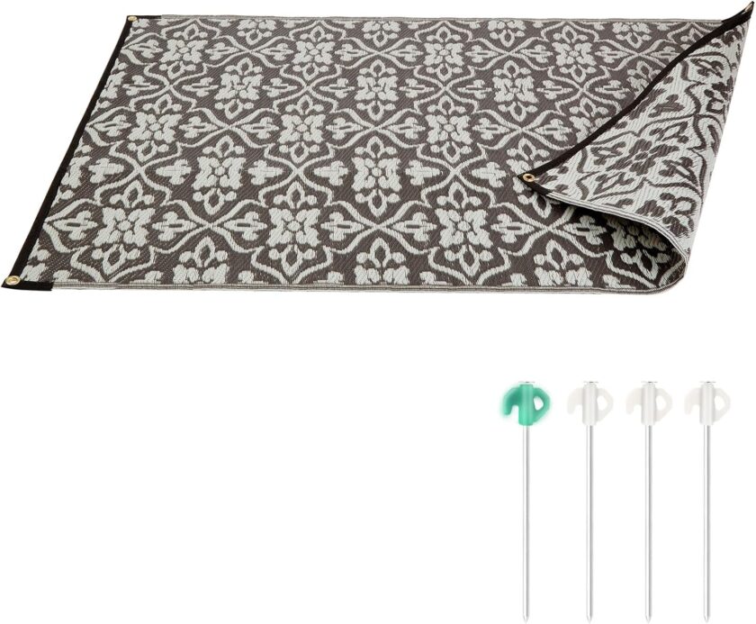 RV Camping Mat 9'×12' Foldable, Reversible Mat, Durable Polypropylene, Suitable for Outdoor, Backyard, Deck and Beach Activities