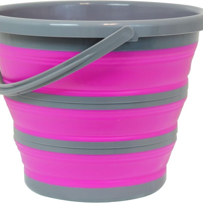 Deluxe Foldable Silicone Collapsible Bucket, 2.65 Gallon – Portable Water Container for Camping, Cleaning & Storage, Pink