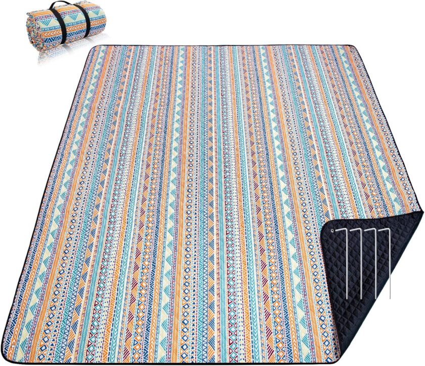 Picnic Blankets Extra Large, Waterproof Foldable Outdoor Beach Blanket Oversized 83x79” Sandproof, 3-Layer Picnic Mat for Camping, Hiking, Travel, Park, Concerts(Orange Boho)